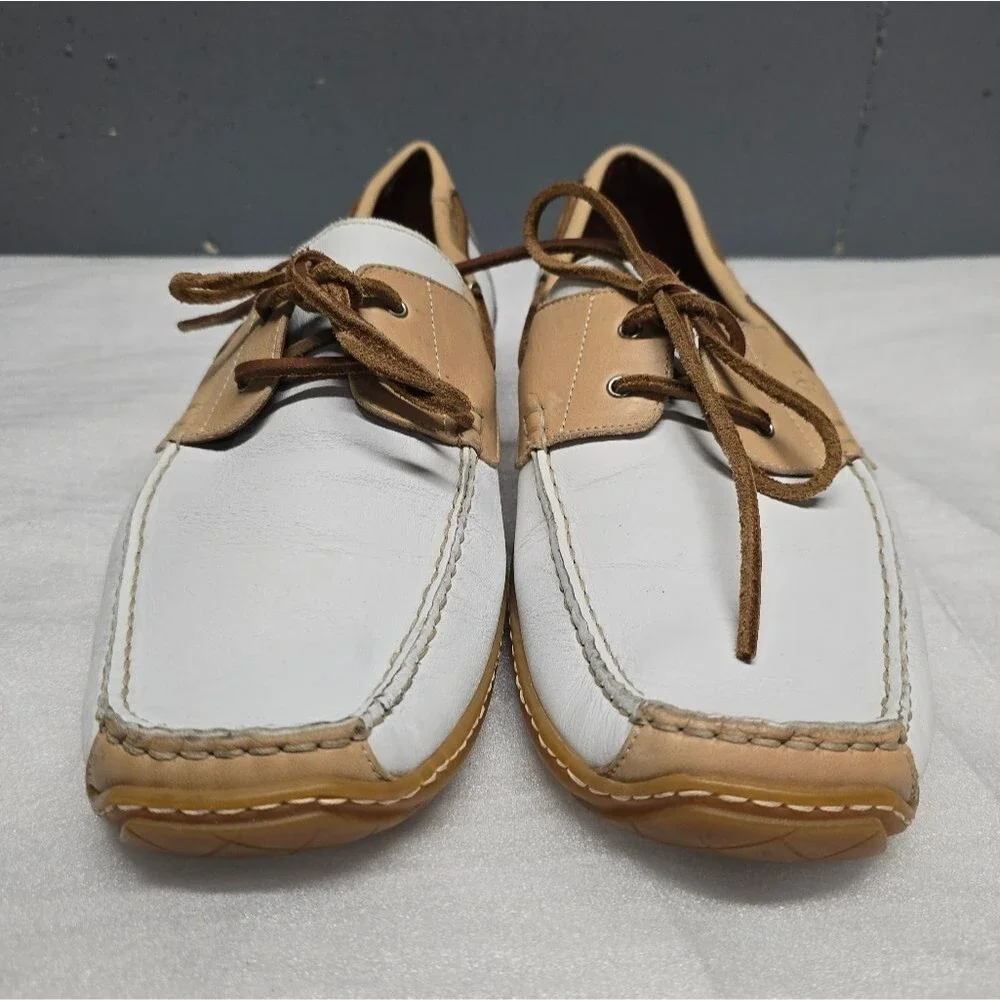 Donald Pliner Eaton White Tan Leather Casual Boat Shoes Size 12